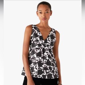Kate Spade Bicolor Floral Soiree Top NWOT Size Large Black White Bow